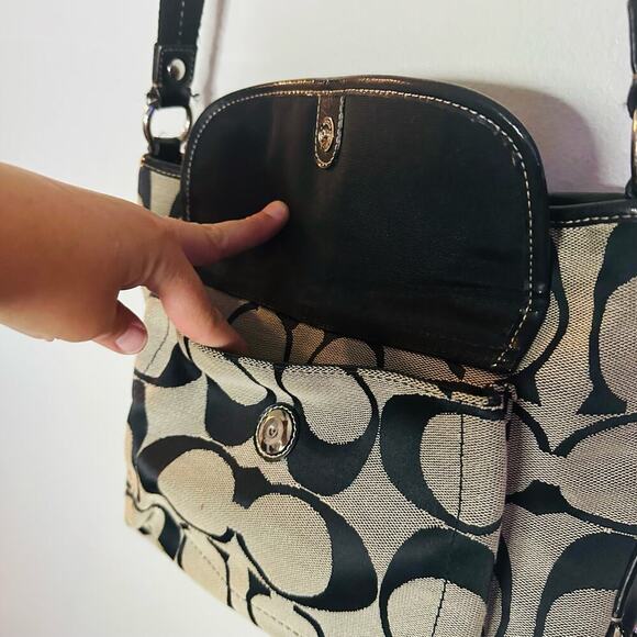 COACH Black Grey C Monogramed Shoulder Purse Crossbody Hand Bag - Picture 4 of 13